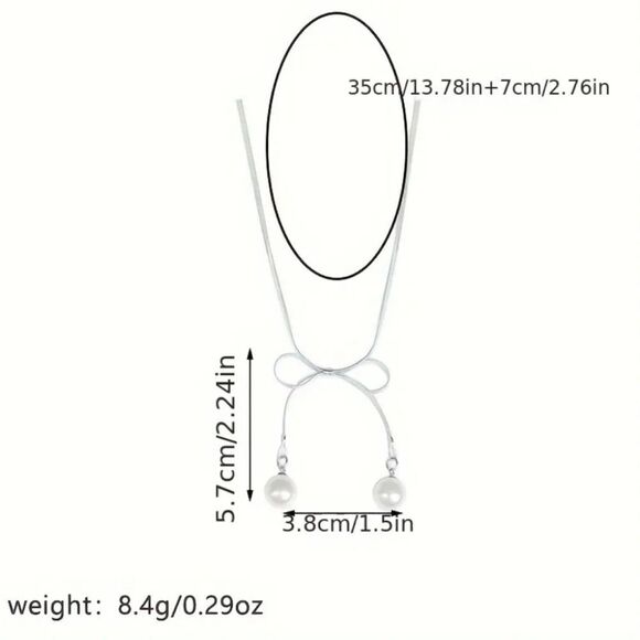 Bohemian Bow Choker Pearl Pendant Necklace on Gold or Silver Plated Tone - Picture 10 of 13